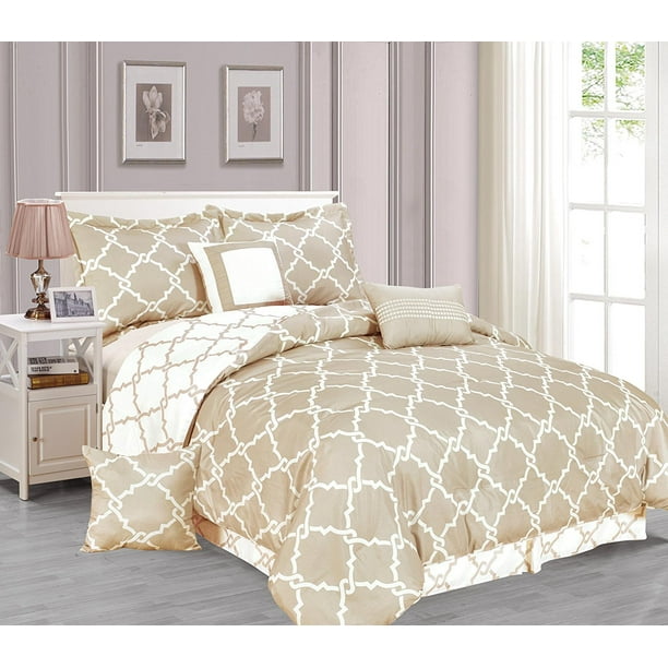 Galaxy 7-Piece Comforter Set Reversible Soft Oversized Bedding White & Hot Pink